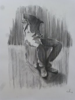 'sitting bag' (charcoal on paper 140cm x 120cm)